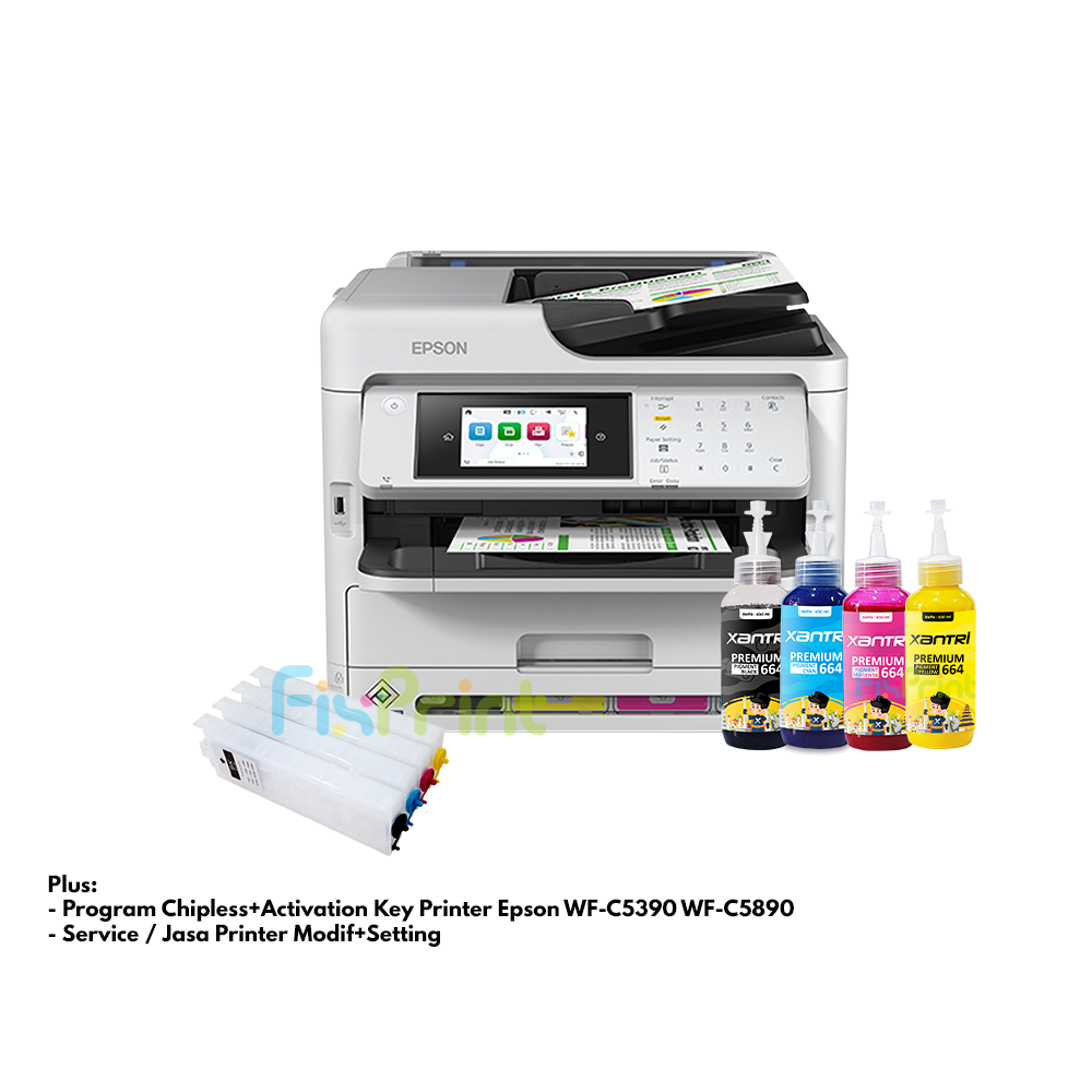 BUNDLING Printer Epson WorkForce Pro WF-C5890 All-in-One (Print - Scan - Copy - Fax With ADF) + Modifikasi Chipless