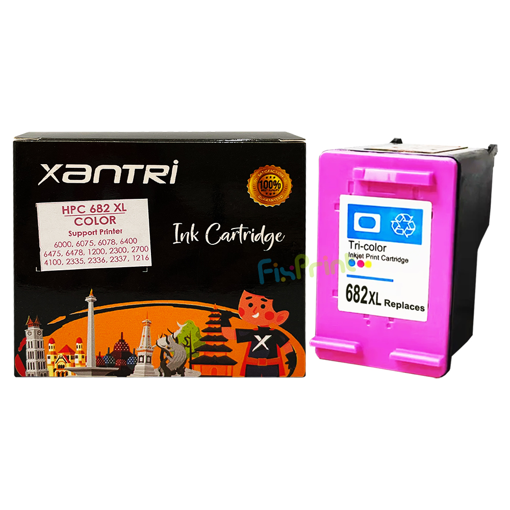 Cartridge Xantri HPC 682XL Color Chip, Tinta Printer HPC Deskjet 6000 6075 6078 6400 6475 6478 1200 2300 2700 4100 2335 2336 2337 1216