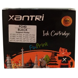 Cartridge Xantri Can PG40 Black Chip, Tinta Printer Can iP1200 iP1300 iP1600 iP1700 iP2200 MP150 MP160 MP170 MP180 MP450 MP460 iP1880 iP1980 MP145 MP198 MP228 MP476 MX308 MX318