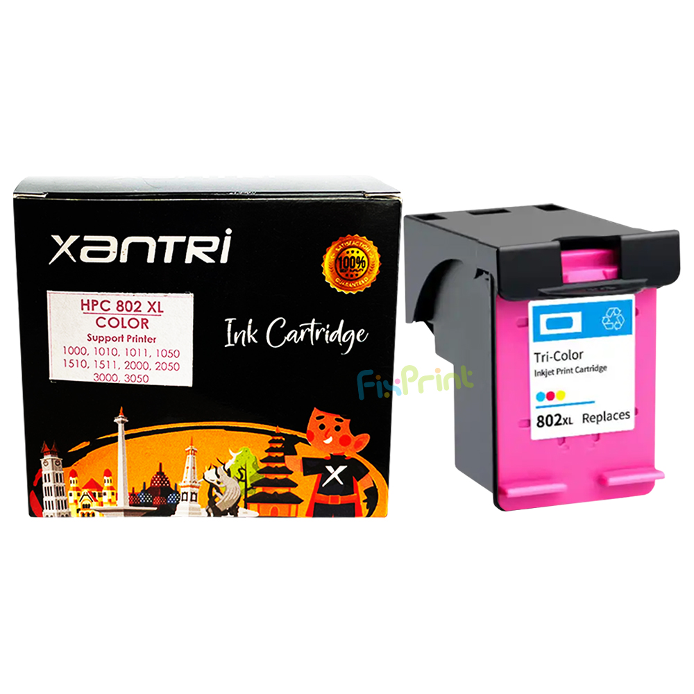 Cartridge Xantri HPC 802XL Color Chip, Tinta Printer HPC Deskjet 1000 1010 1011 1050 1510 1511 2000 2050 3000 3050 AllinOne