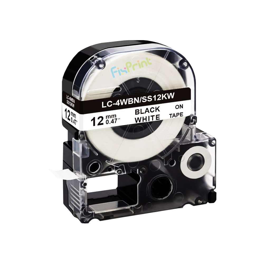 Label Tape Laminated Compatible Epsn LK-4WBN 12mm x 9m Black On White, Cassette Printer Epsn LabelWork LW-K200 LW-300 LW-400 LW-700 LW-900P LW-1000P LW-Z900FK
