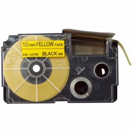 Compatible Label Tape Casette XR-12YW1 XR-12 Black on Yellow 12mm, Printer Csio KL-60 KL-120 KL-820 KL-7400