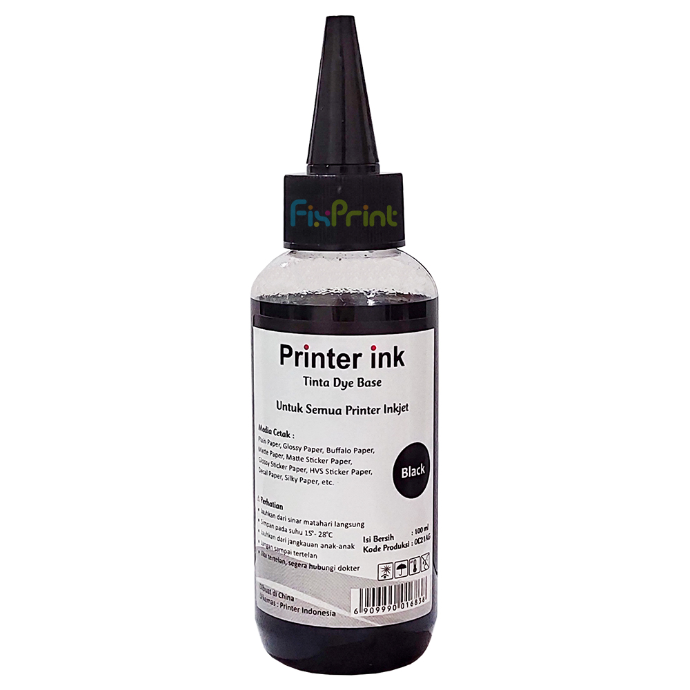 Tinta Refill Printer Ink Black 100ml Can EP Bro HPC Tinta Dye Base Tutup Model Kerucut