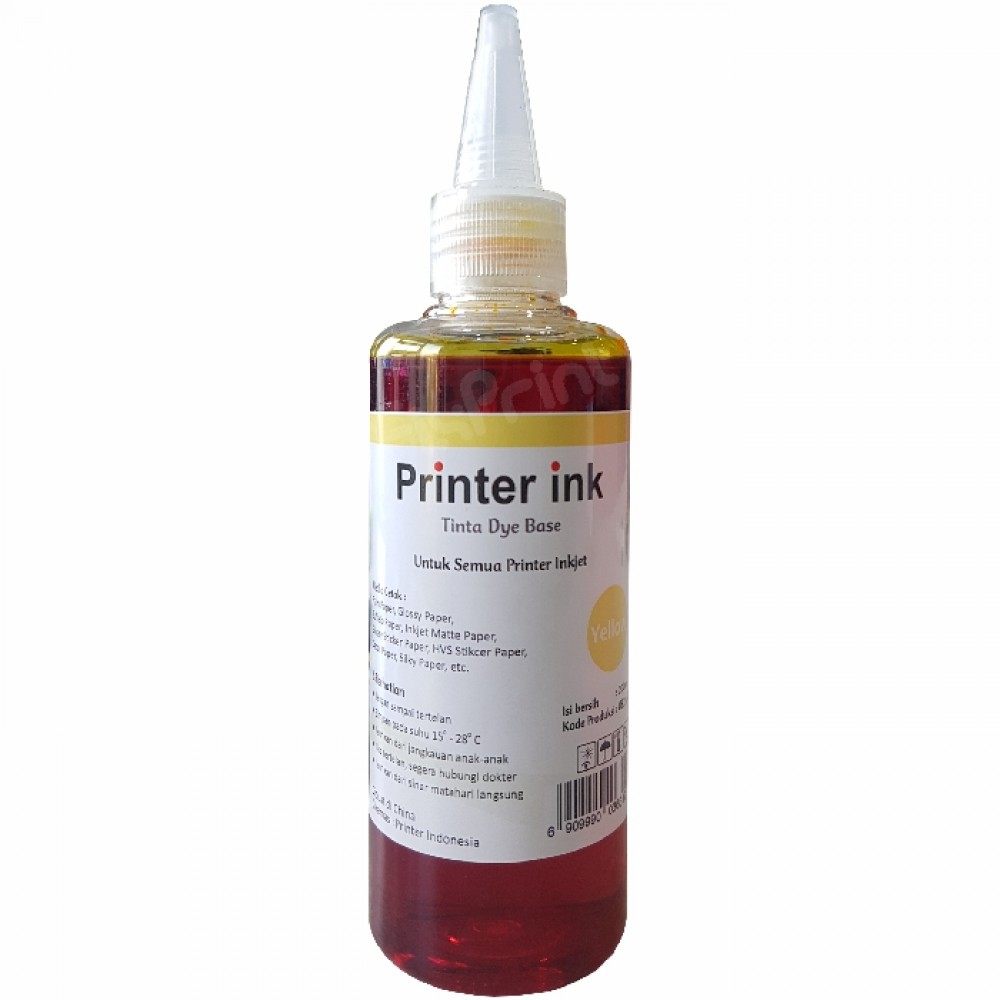 Tinta Refill Printer Ink Yellow 200ml Cann Epsn Brothr XP, Tinta Dye Base Tutup Model Kerucut