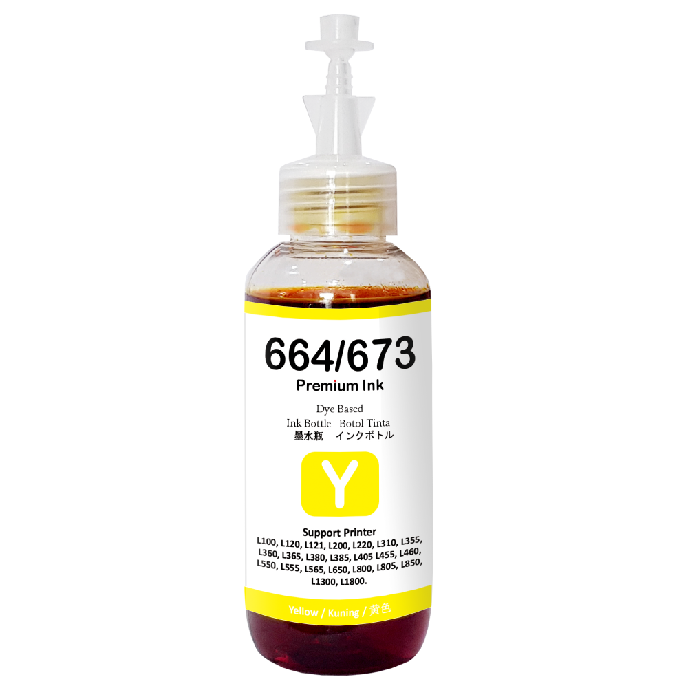 Tinta Premium Dye Base 664/673 Yellow 100ml Refill Printer EP L110 L120 L210 L220 L300 L310 L350 L355 L360 L365 L380 L405 L455 L485 L550 L555 L565 L100 L200 Compatible