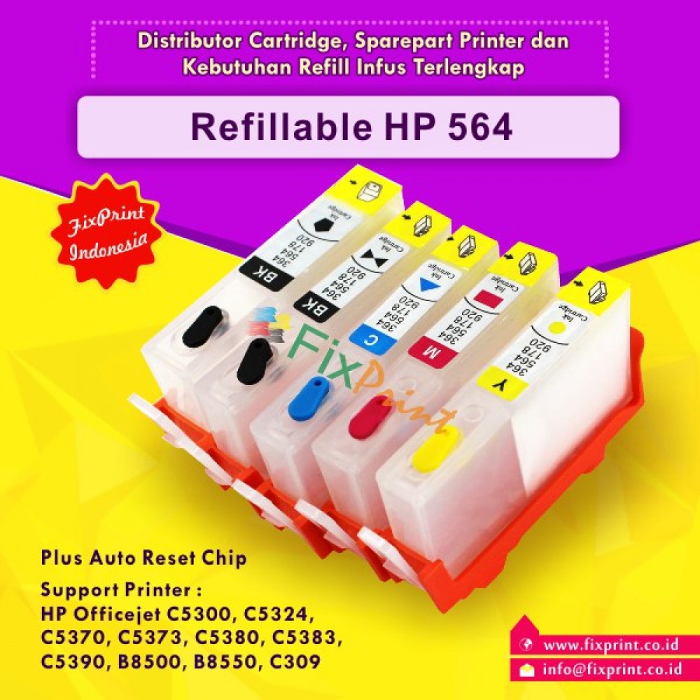 Cartridge CISS / Refillable HPC 564 Auto Reset Chip Cartridge HPC Photosmart C5300 C5324 C5370 C5373 C5380 C5383 C5390 B8500 B8550 C309