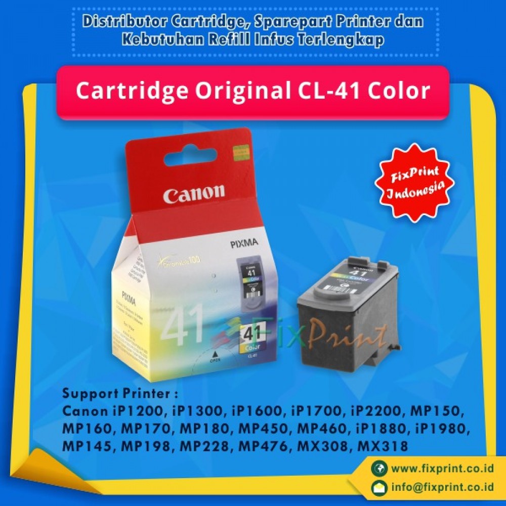Cartridge Original Canon CL-41 CL41 41 Color, Tinta Printer Canon iP1200 iP1300 iP1600 iP1700 iP2200 MP150 MP160 MP170 MP180 MP450 MP460 iP1880 iP1980 MP145 MP198 MP228 MP476 MX308 MX318