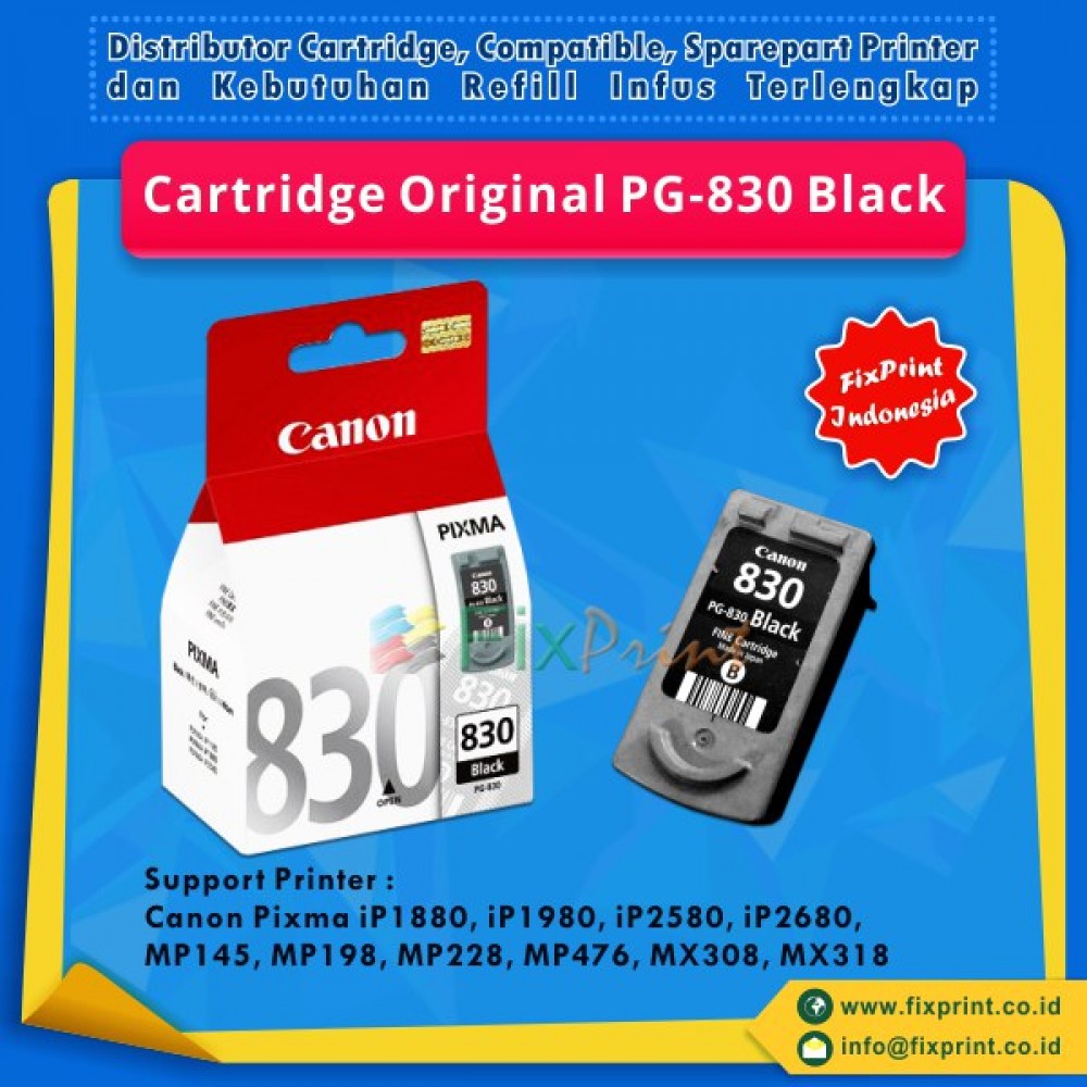 Cartridge Original Canon PG-830 PG830 830 Black, Tinta Printer Canon iP1180 iP1880 iP1980 iP2580 iP2680 MP145 MP198 MP228 MX476 MX30 MX318