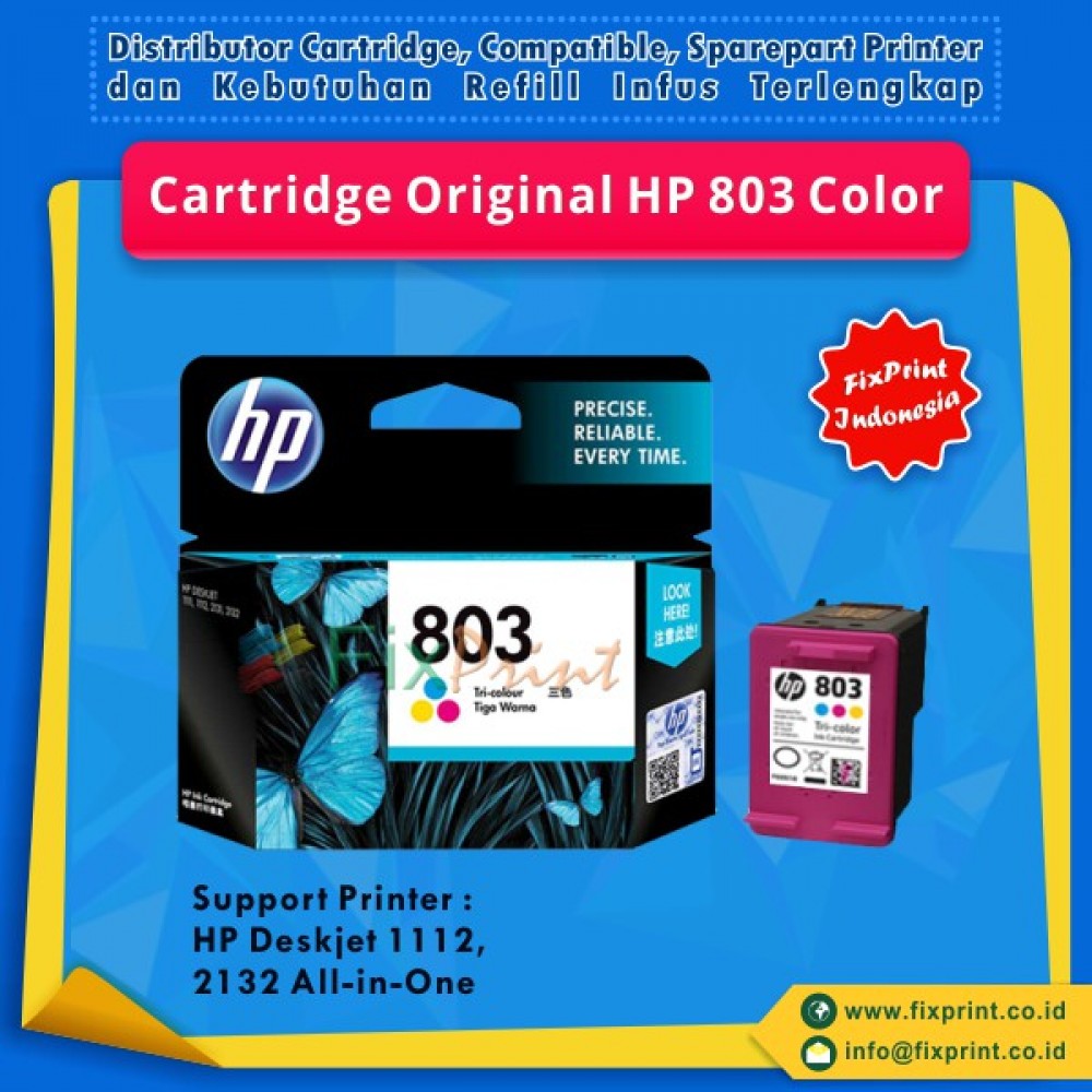 Jual Cartridge Original HP 803 Color F6V20AA Tinta 