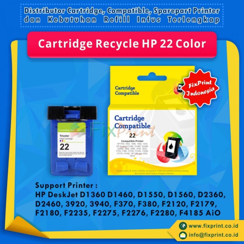 Jual Cartridge Recycle HP 22 Color C9352AA Tinta Printer 