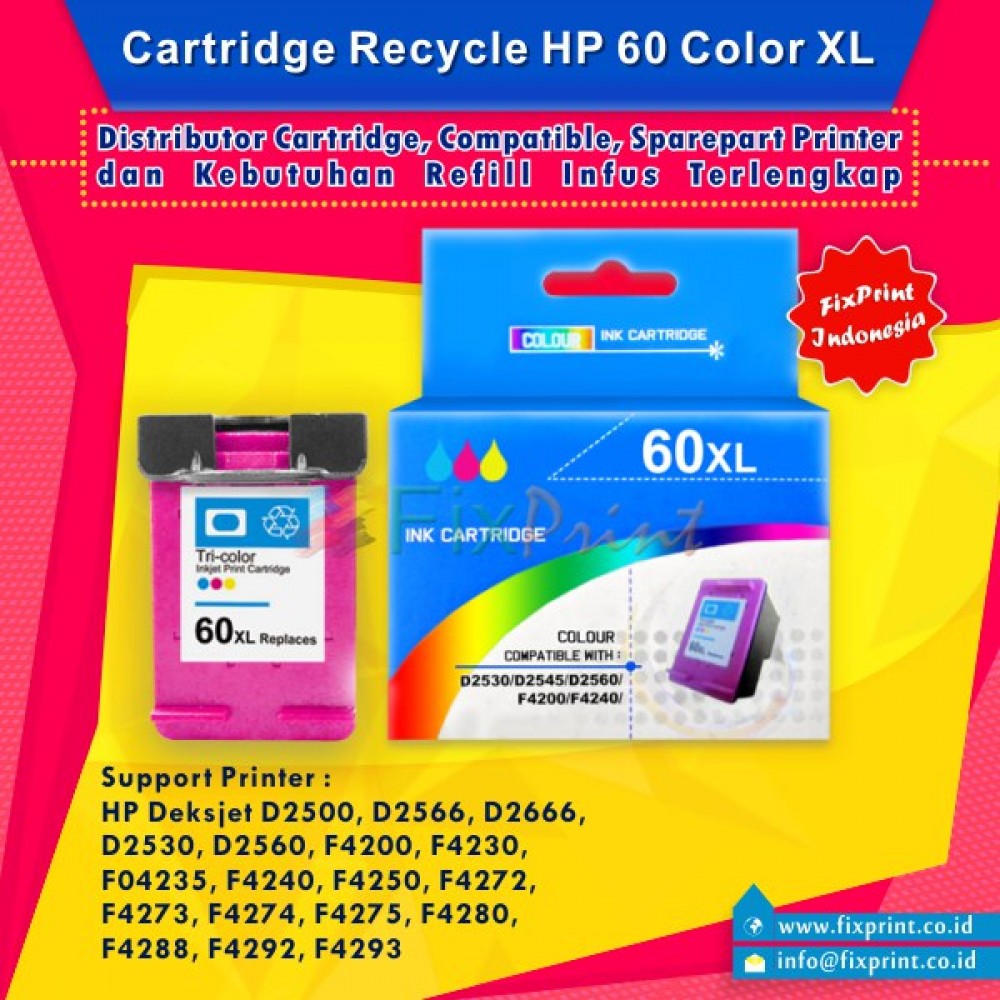 Jual Cartridge Recycle HP 60 Color XL CC643WA Tinta 