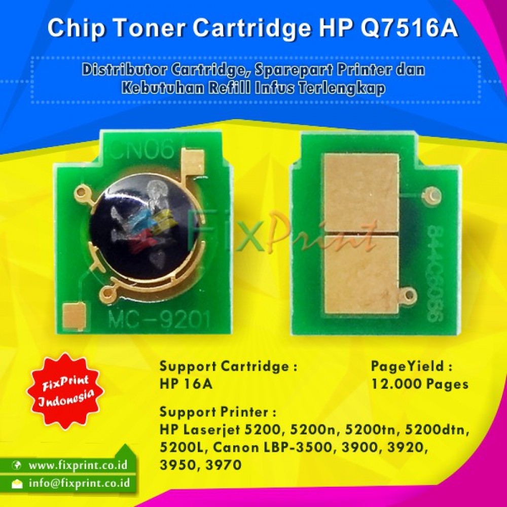 Chip Toner Cartridge HPC Q7516A 16A Can 309, Printer HPC Laserjet 5200 Can LBP 3500 3900 3920 3950 3970
