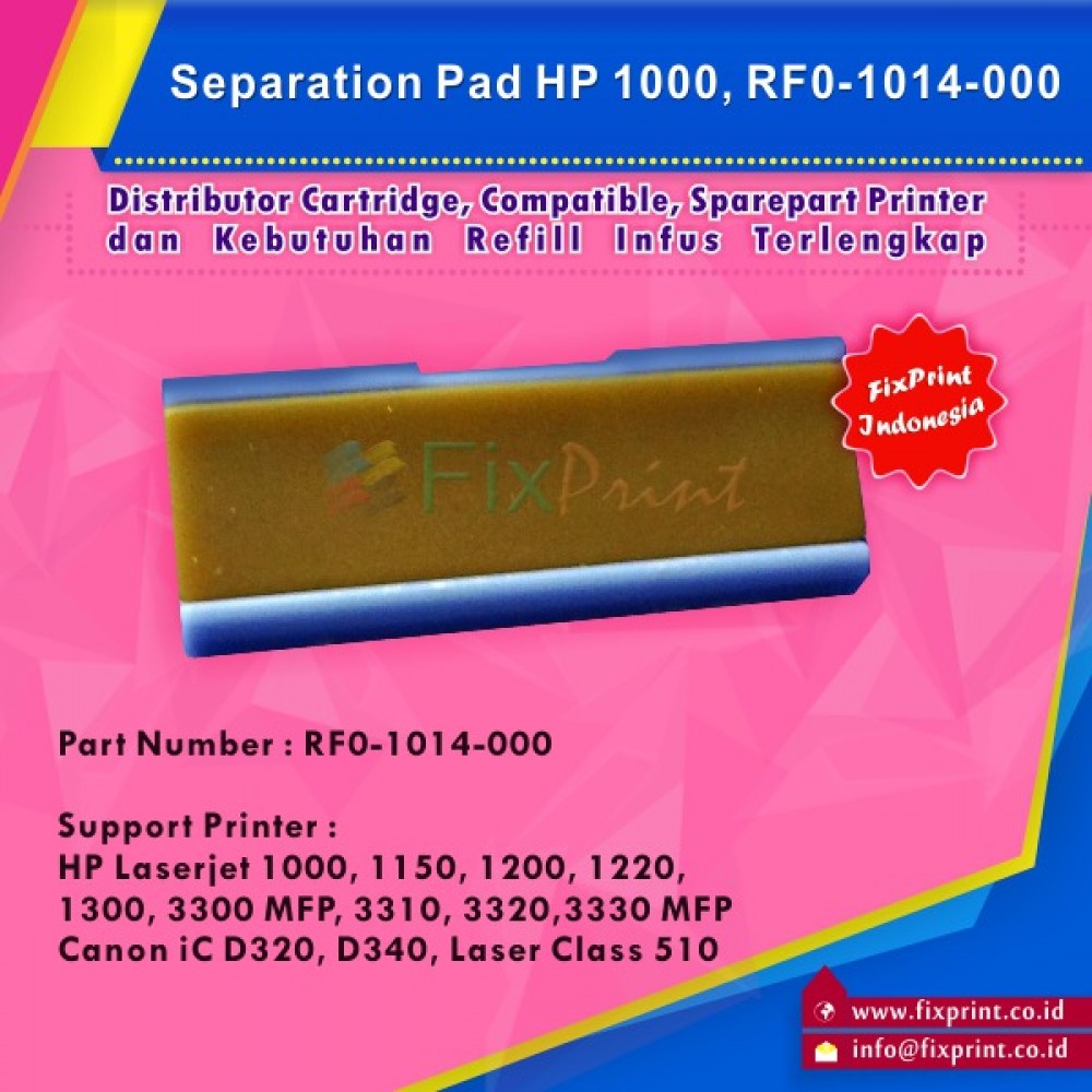 Separation Pad Printer Laserjet HPC 1000 1150 1200 1220 1300 3300MFP 3310 3320MFP 3330MFP - Can IC D320 D340 Laser Class 510, Part Number RF0-1014-000