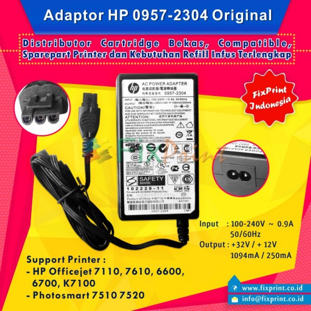 Adaptor Printer HP Officejet 7110 7610 K7100 6600 6700 - HP Photosmart 7510 7520, Power Supply HP Officejet 7110 7610 32 Volt Original, Part Number (0957-2304)