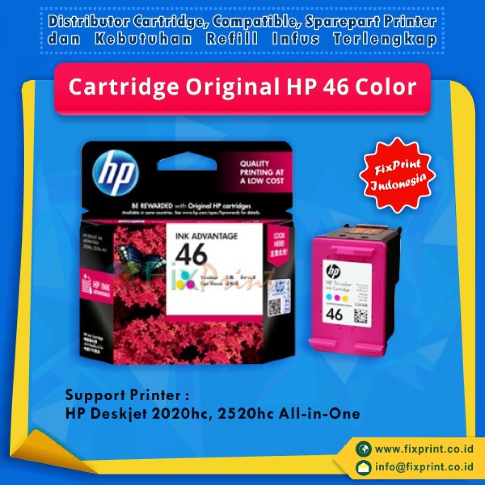 Cartridge Original HP 46 Color CZ638AA, Tinta Printer HP Deskjet 2020hc 2520hc 2029 2529 4729 All-in-One