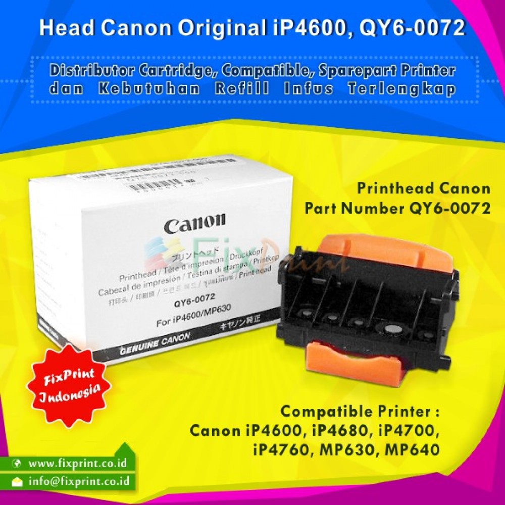Print Head Printer Canon iP4600 iP4680 iP4700 iP4760 MP630 MP640 Original, Printhead Canon QY6-0072