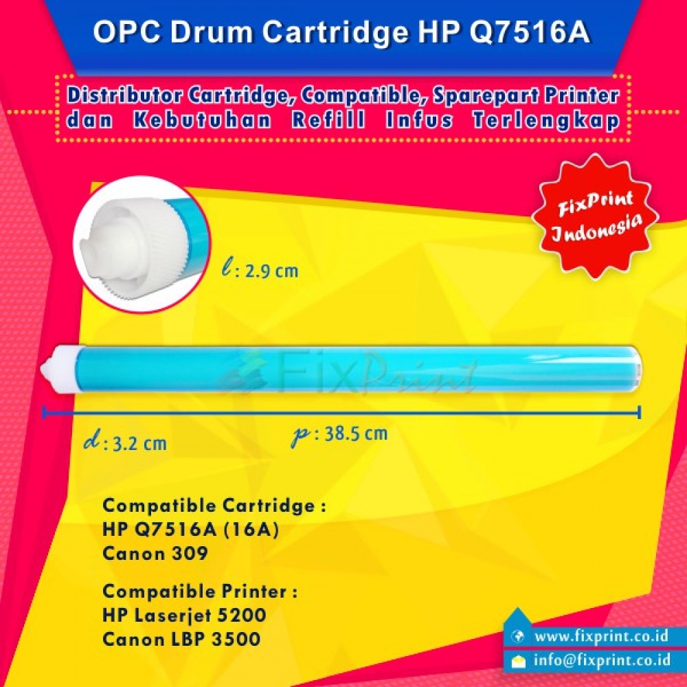 OPC Drum Toner Cartridge HPC Q7516A 16A Can 309, Printer HPC Laserjet 5200 Can LBP 3500