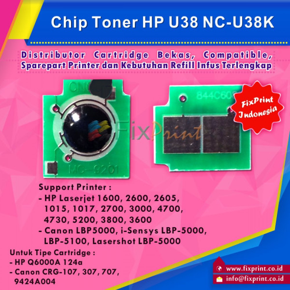 Chip Cartridge HP U38B Q6000 124A 314A Q7560A Q6470A Q5950A Q6460A Black Universal, Printer HP Laserjet 1600 2600 2600n 2605 2605dn 2605dtn CM1015 CM1017 3000 3600 4700 4730