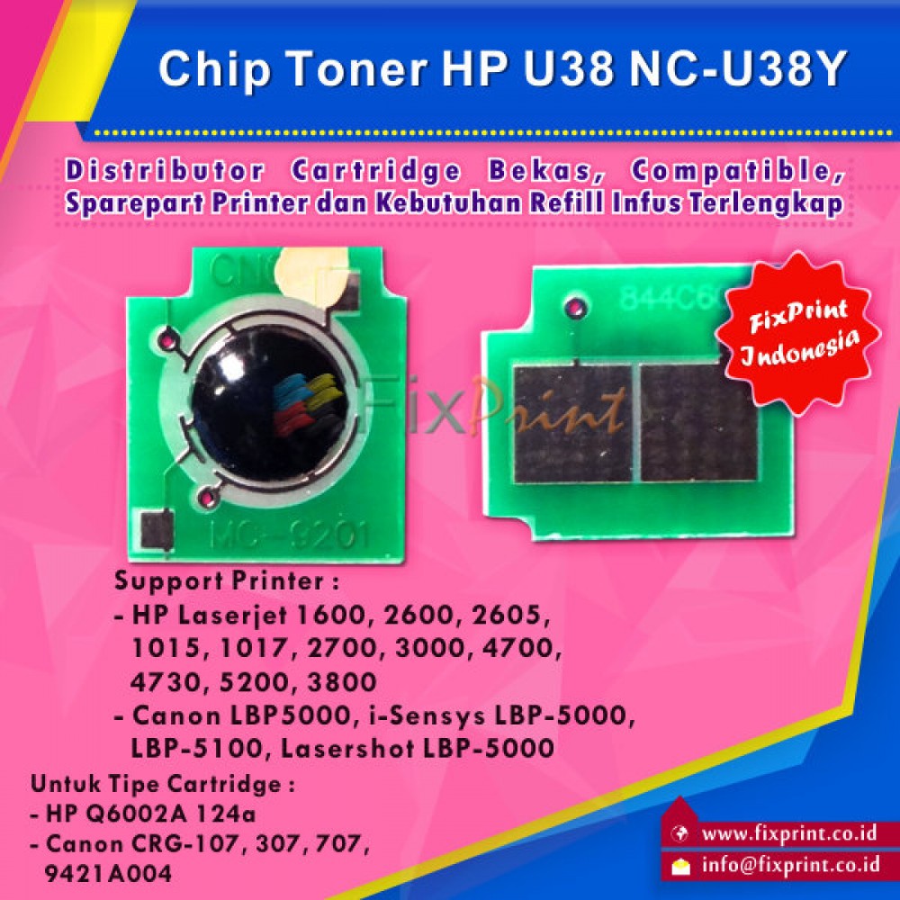 Chip Cartridge HP U38Y Q6002A 124A 314A Q7562A Q6472A Q5952A Q6462A Yellow Universal, Printer HP Laserjet 1600 2600 2600n 2605 2605dn 2605dtn CM1015 CM1017 3000 3600 4700 4730