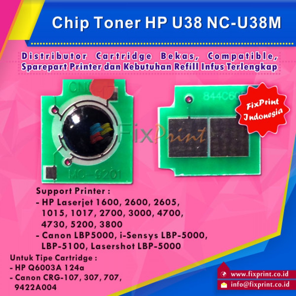 Chip Toner Cartridge U38M H Q6003A 124A Magenta Universal, Chip Reset H Laserjet 1600 2600 2600n 2605 2605dn 2605dtn CM1015 CM1017 3000 3600 4700 4730 5200 3800 Can LBP-5000